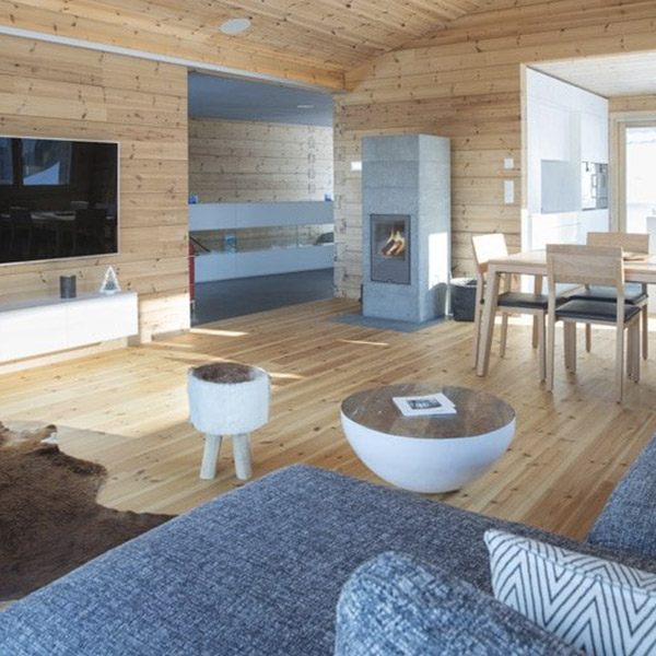 séjour en bois avec cheminée