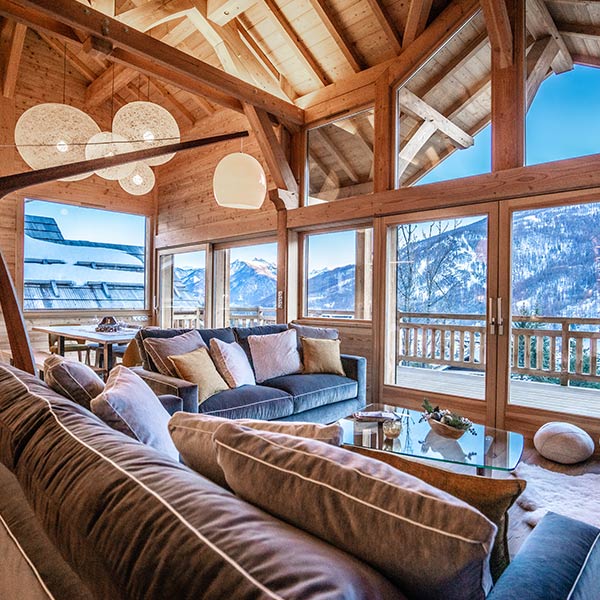 Salon d'un chalet bois - chalets lombard vasina