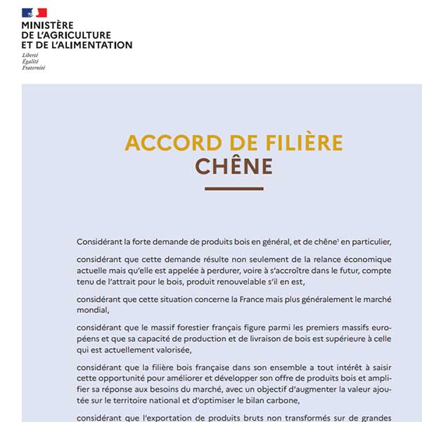 Le texte de l'accord de filière pour le Chêne