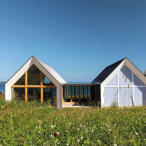 maisons jumelles vue extérieur, maison bois à la campagne